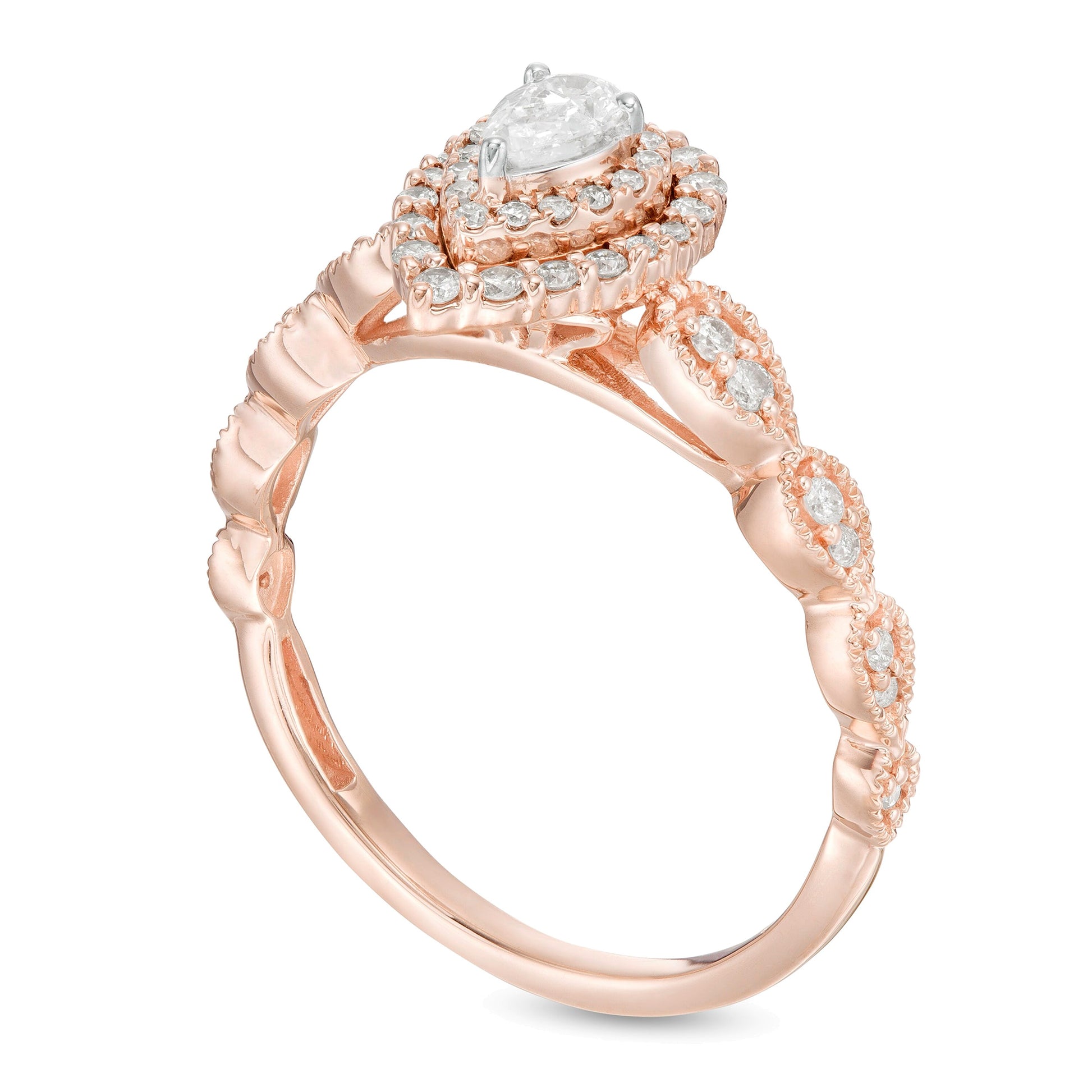 0.38 CT. TW Pear-Shaped Diamond Double Frame Art Deco Vintage-Style Engagement Ring in 10K Rose Gold