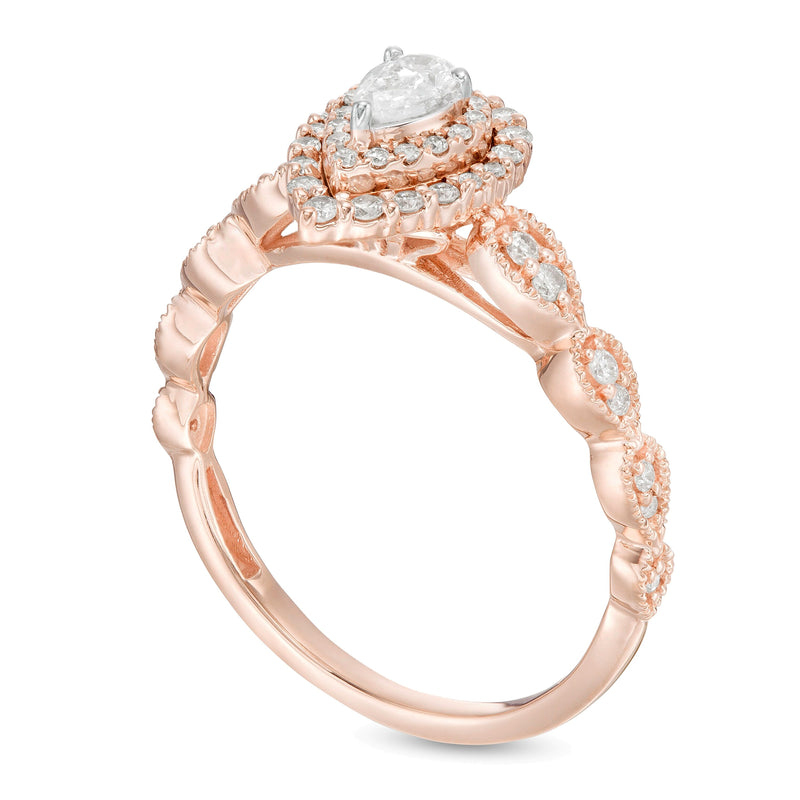 0.38 CT. TW Pear-Shaped Diamond Double Frame Art Deco Vintage-Style Engagement Ring in 10K Rose Gold