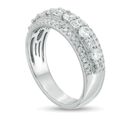 1.0 CT. TW Baguette and Round Diamond Alternating Vintage-Style Anniversary Band in 14K White Gold