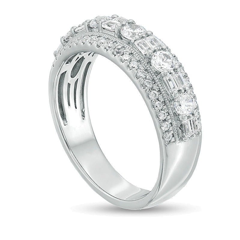 1.0 CT. TW Baguette and Round Diamond Alternating Vintage-Style Anniversary Band in 14K White Gold