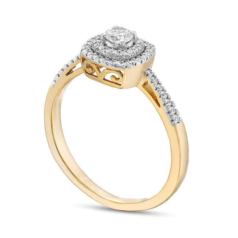 0.33 CT. TW Diamond Double Cushion Frame Engagement Ring in 10K Gold
