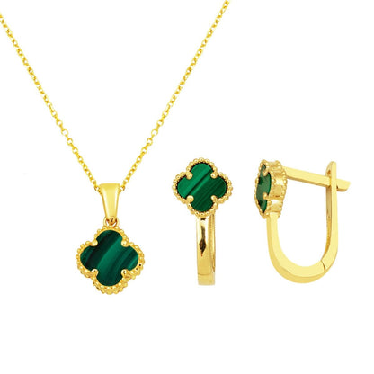 14K Yellow Gold Green Clover Double Set with Cubic Zirconia