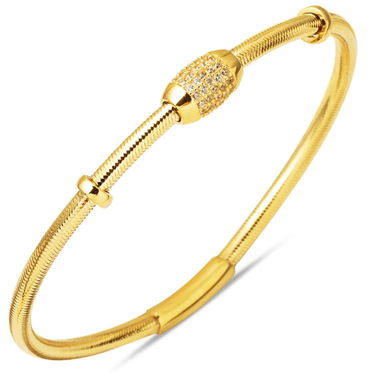 14K Yellow Gold Italian Herringbone Cubic Zirconia Bracelet