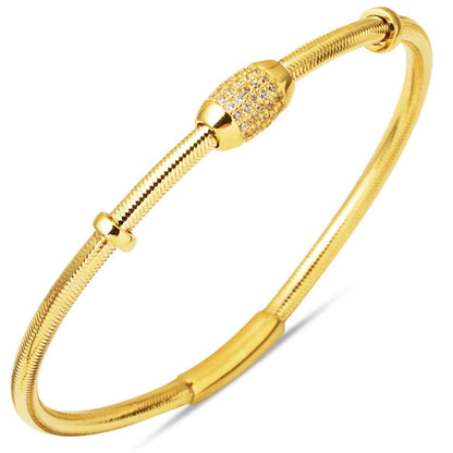 14K Yellow Gold Italian Herringbone Cubic Zirconia Bracelet