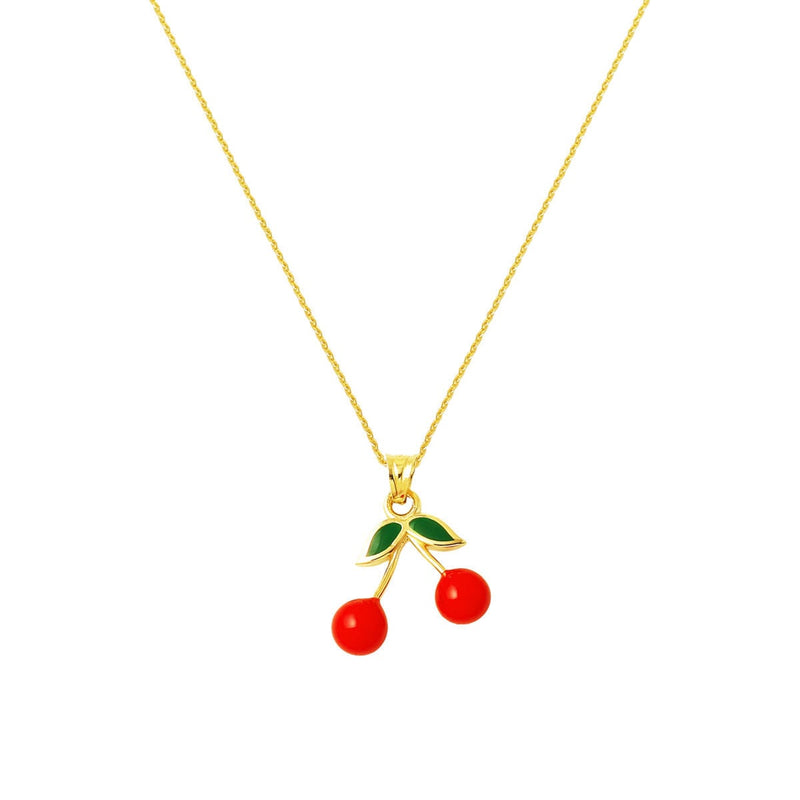 14K Yellow Gold Cherry Enamel Necklace