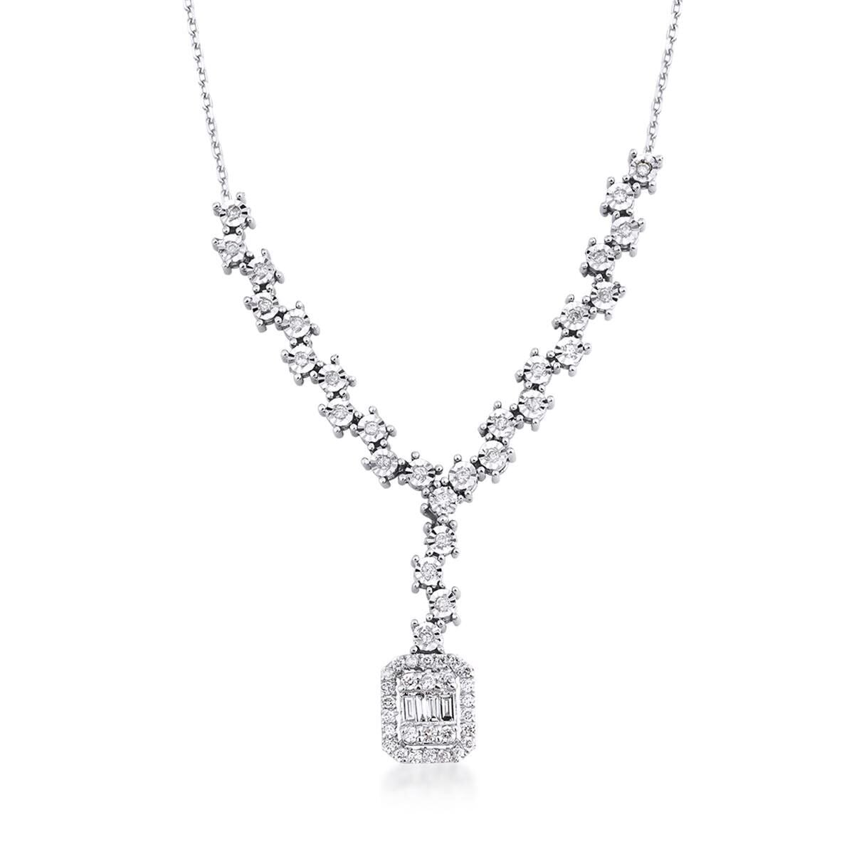 14K White Gold 0.30 Ct Baguette Diamond Collar Necklace