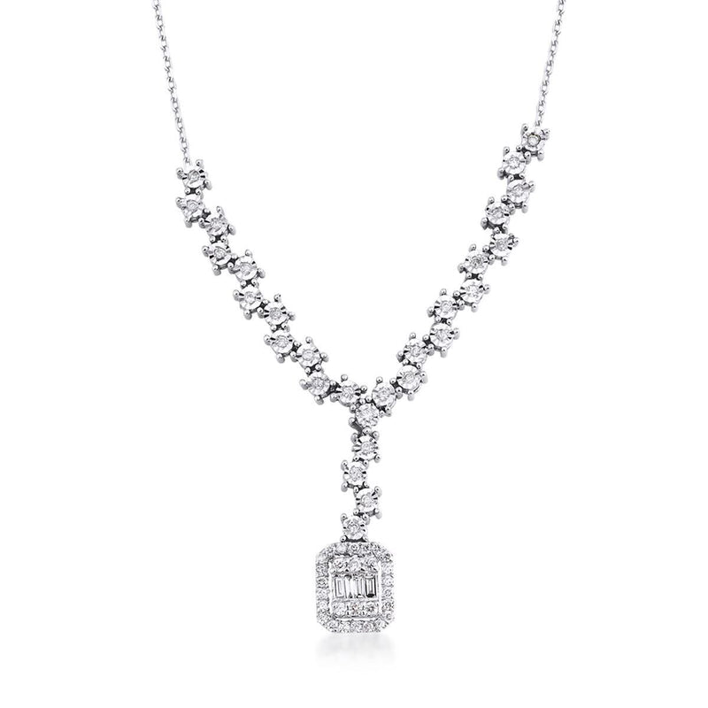 14K White Gold 0.30 Ct Baguette Diamond Collar Necklace