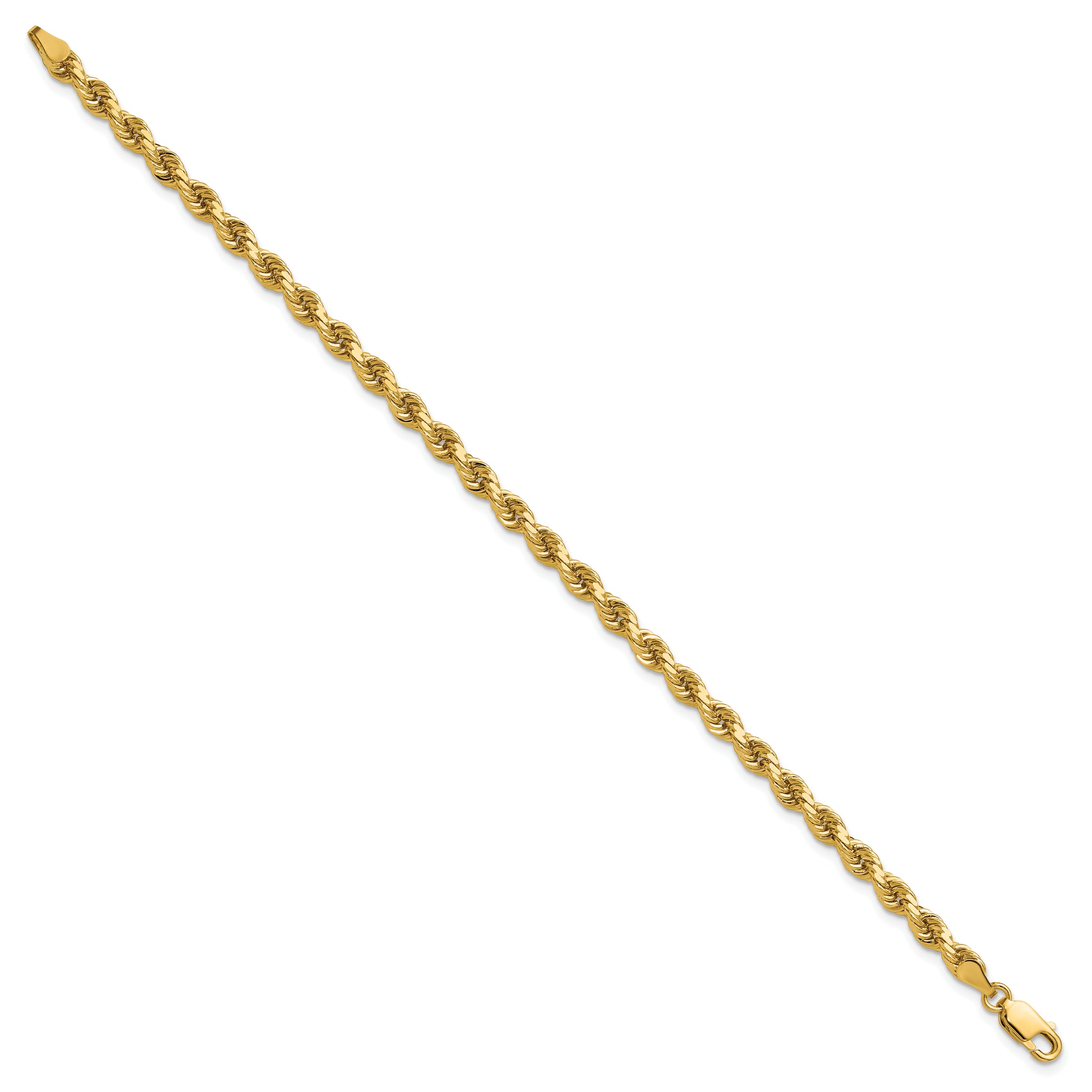 14k Yellow Gold 7 inch 4mm Diamond-cut Rope with Lobster Clasp Chain