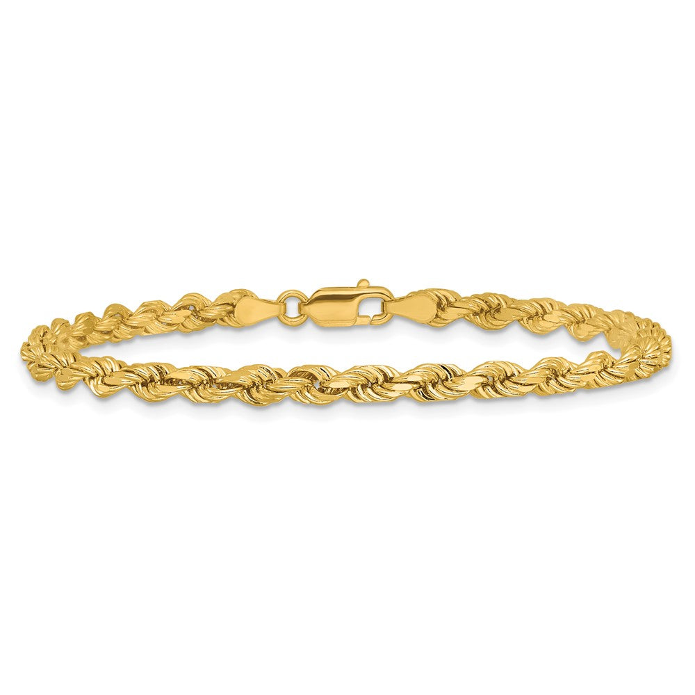 14k Yellow Gold 4mm Diamond-cut Rope with Lobster Clasp Chain Bracelet
