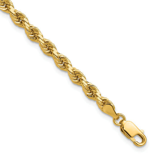 14k Yellow Gold 7 inch 4mm Diamond-cut Rope with Lobster Clasp Chain