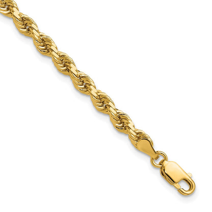 14k Yellow Gold 4mm Diamond-cut Rope with Lobster Clasp Chain Bracelet