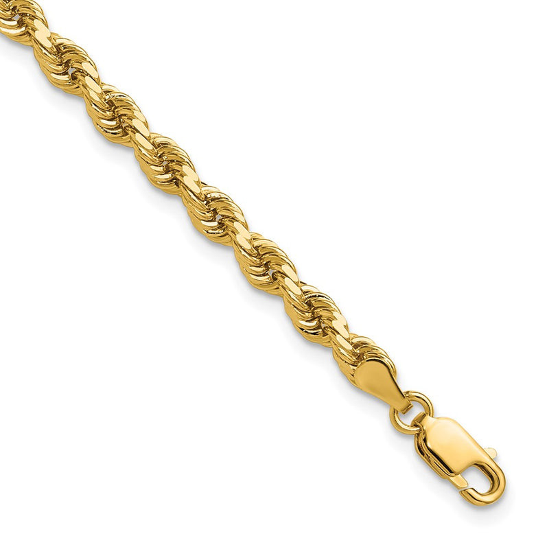 14k Yellow Gold 4mm Diamond-cut Rope with Lobster Clasp Chain Bracelet