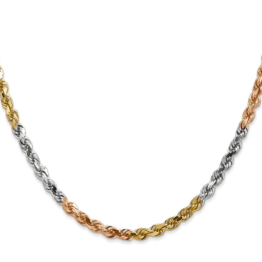 14k Tri-Color Tri-colored 4mm Diamond-cut Rope with Lobster Clasp Chain Necklace