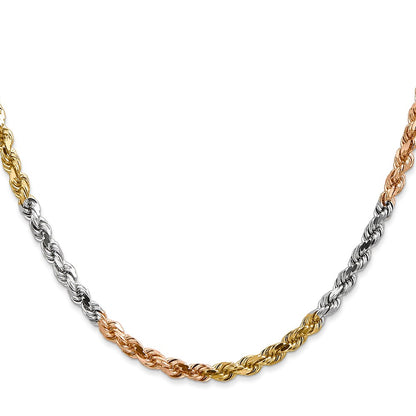 14k Tri-Color Tri-colored 4mm Diamond-cut Rope with Lobster Clasp Chain Necklace