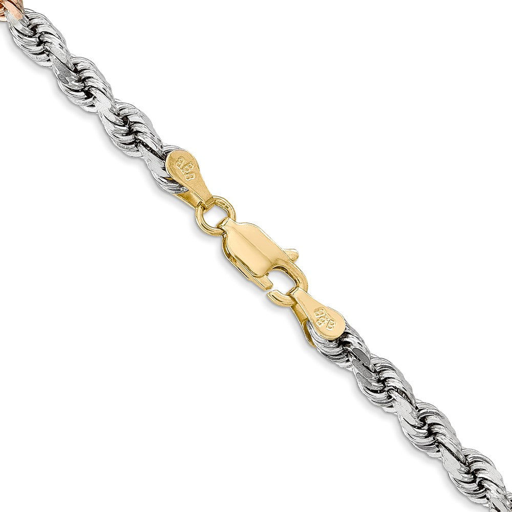 14k Tri-Color Tri-colored 4mm Diamond-cut Rope with Lobster Clasp Chain Necklace