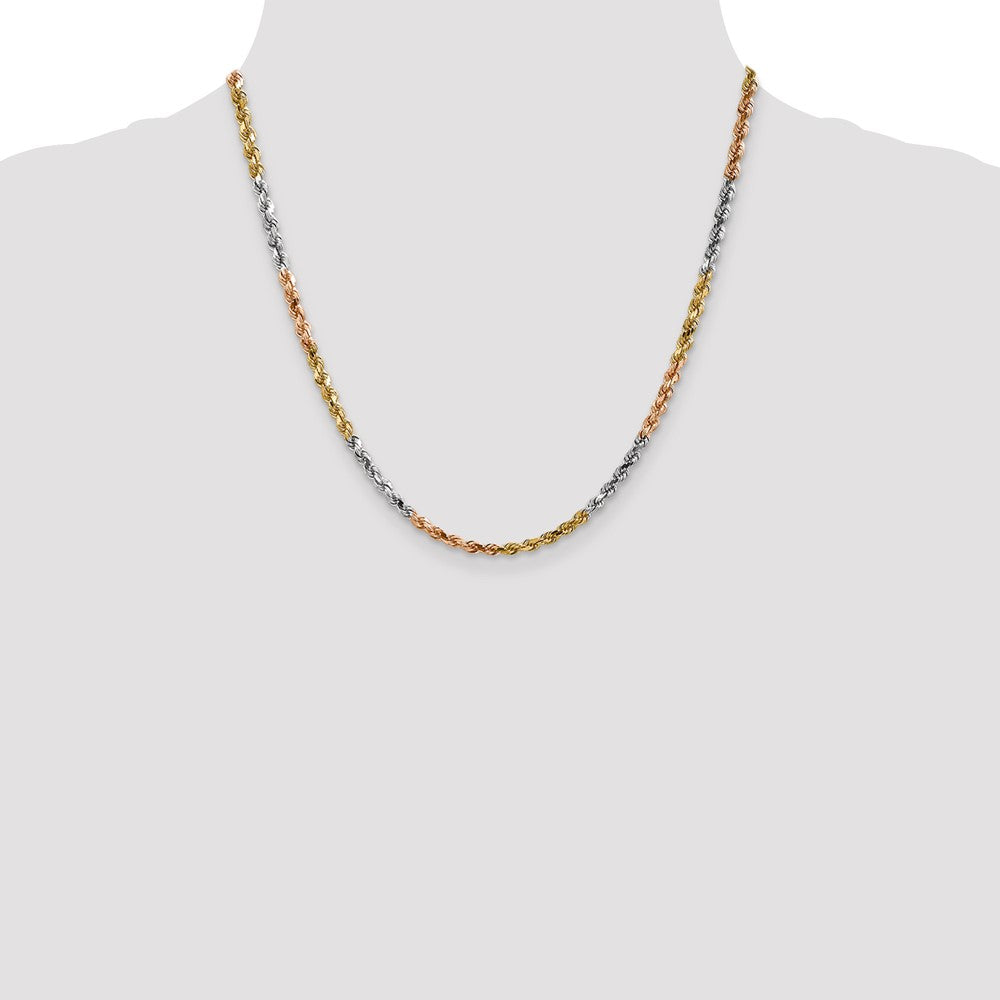 14k Tri-Color Tri-colored 4mm Diamond-cut Rope with Lobster Clasp Chain Necklace