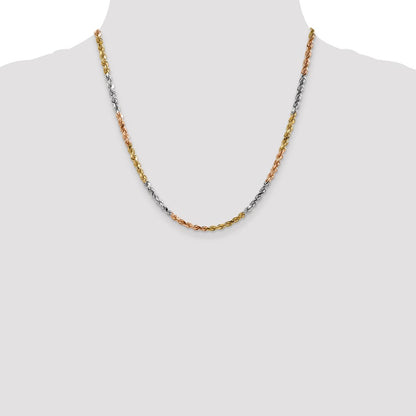 14k Tri-Color Tri-colored 4mm Diamond-cut Rope with Lobster Clasp Chain Necklace