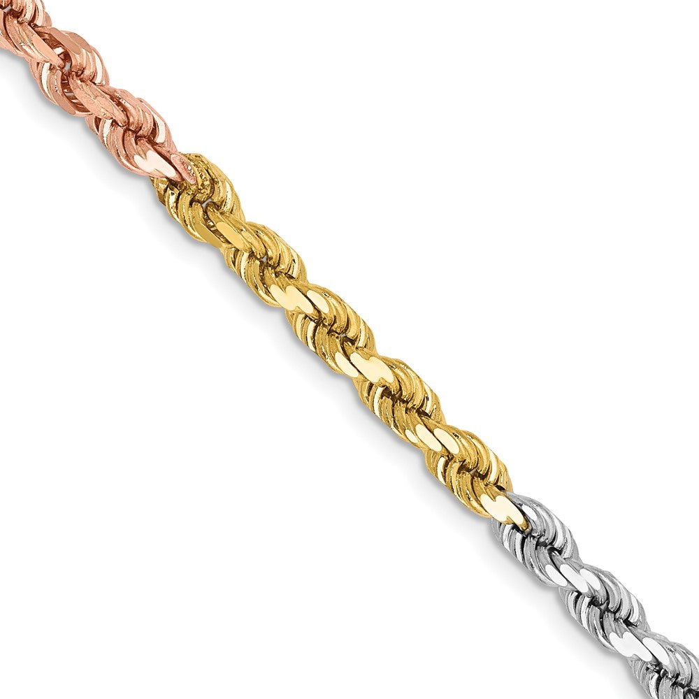 14k Tri-Color Tri-colored 4mm Diamond-cut Rope with Lobster Clasp Chain Necklace