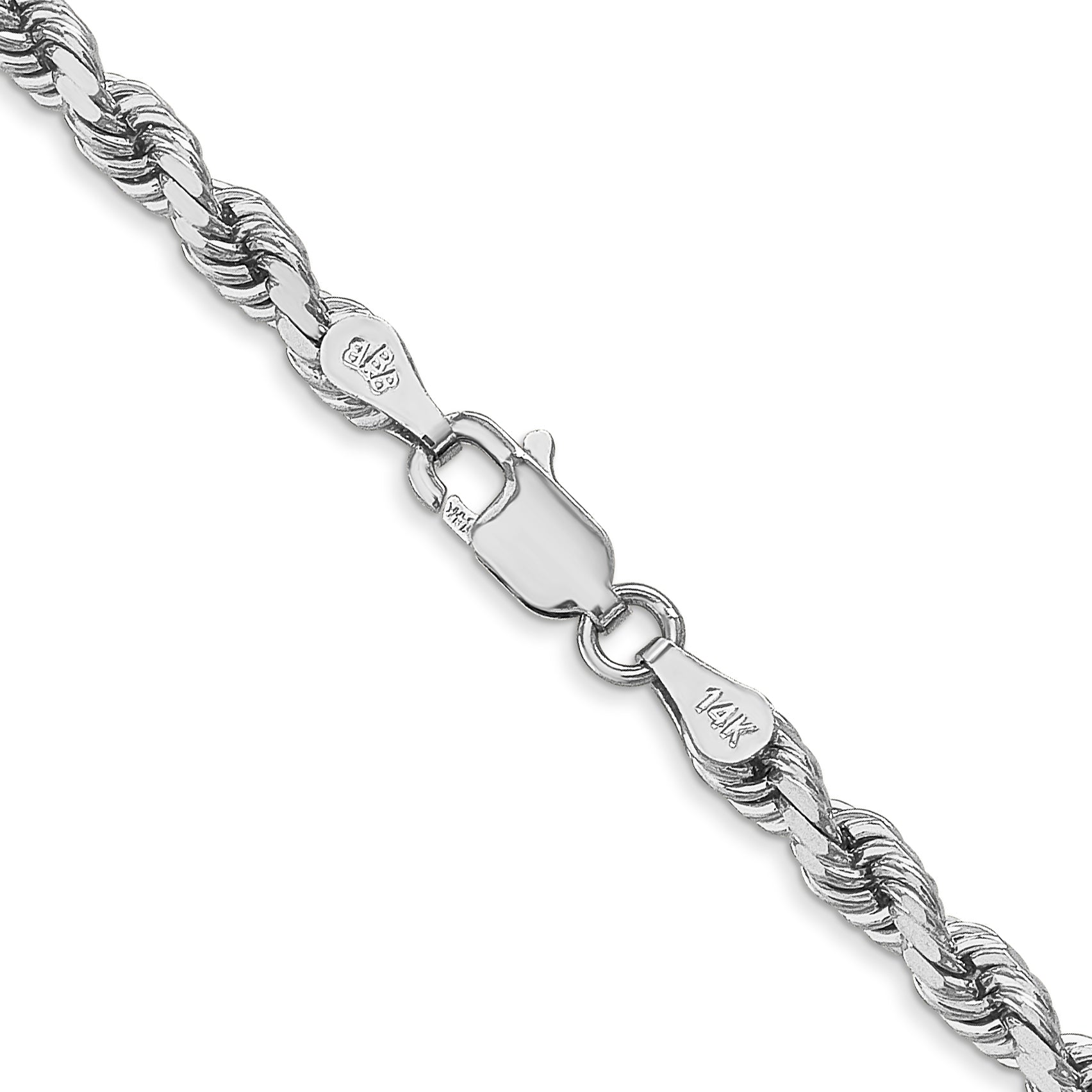 10K White Gold 4mm Diamond-Cut Rope Chain