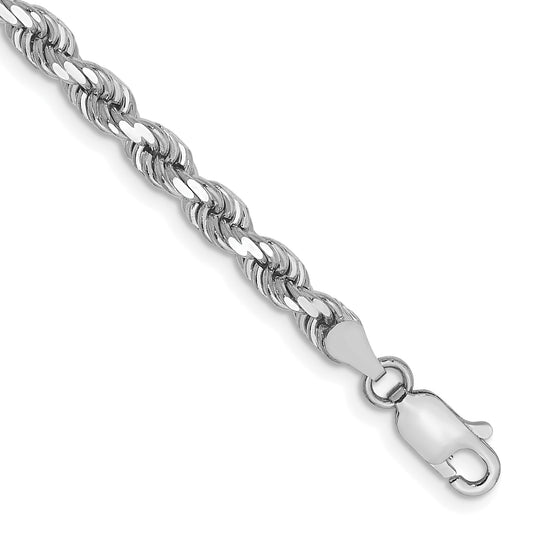 14k White Gold 7 inch 4mm Diamond-cut Rope with Lobster Clasp Chain