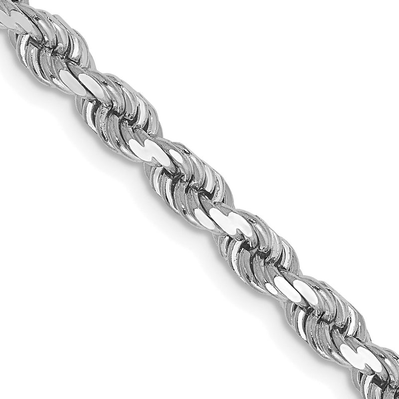 14k White Gold 26 inch 4mm Diamond-cut Rope with Lobster Clasp Chain Necklace