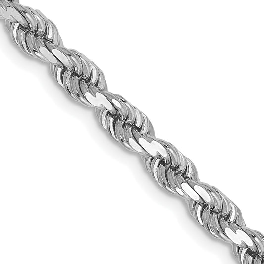 10K White Gold 4mm Diamond-Cut Rope Chain