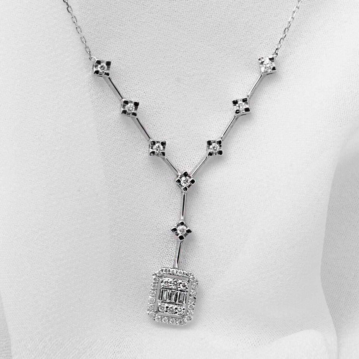 14K White Gold 0.31 Ct Baguette Diamond Necklace