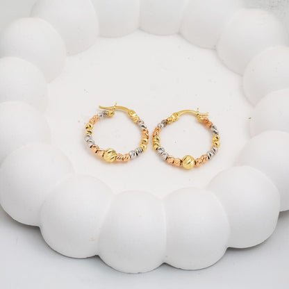14K Yellow Gold Tri-Color Gold Bead Hoop Earrings (3.89 g)