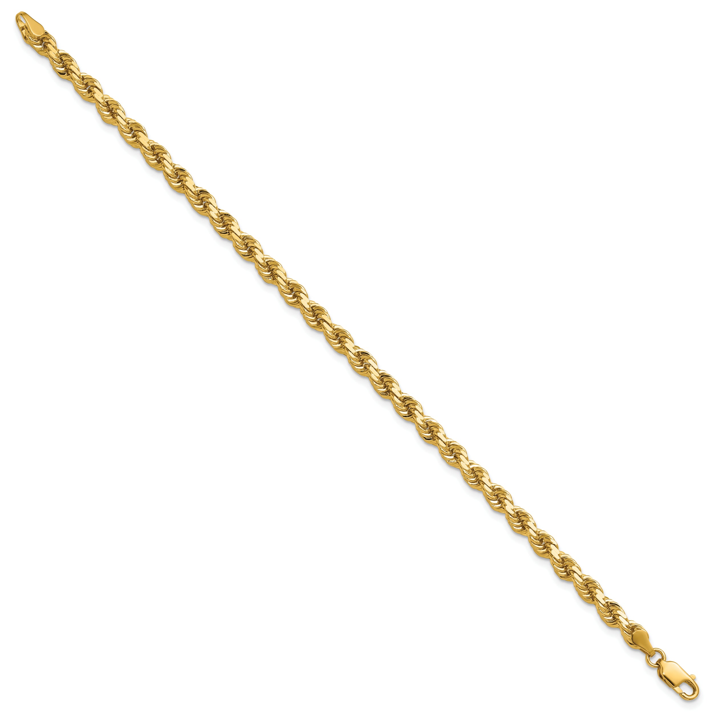 14k Yellow Gold 7 inch 4.25mm Diamond-cut Rope with Lobster Clasp Chain