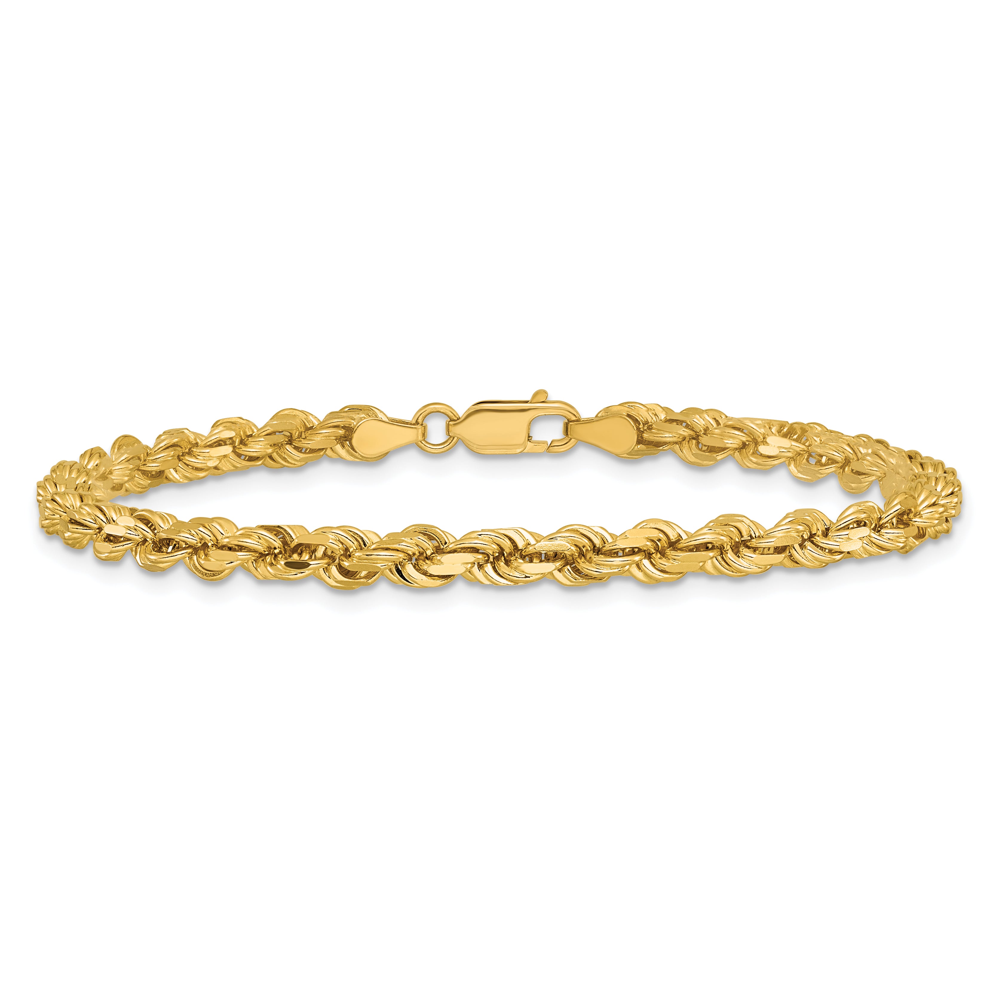 14k Yellow Gold 7 inch 4.25mm Diamond-cut Rope with Lobster Clasp Chain