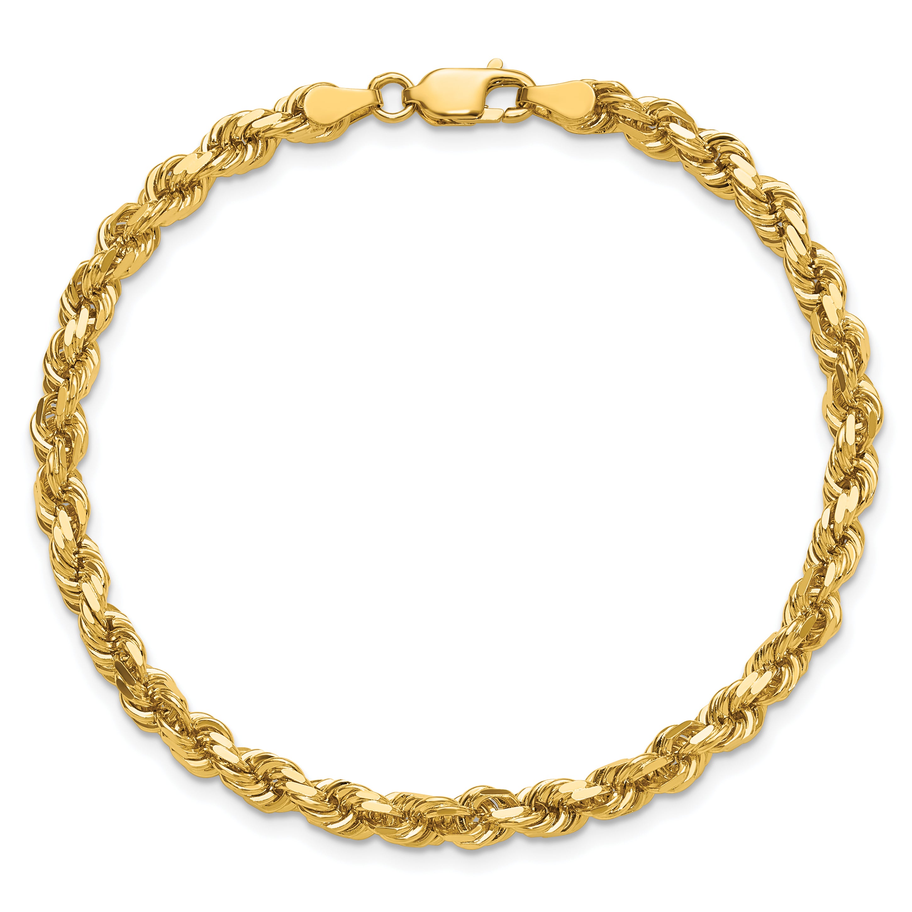 14k Yellow Gold 7 inch 4.25mm Diamond-cut Rope with Lobster Clasp Chain