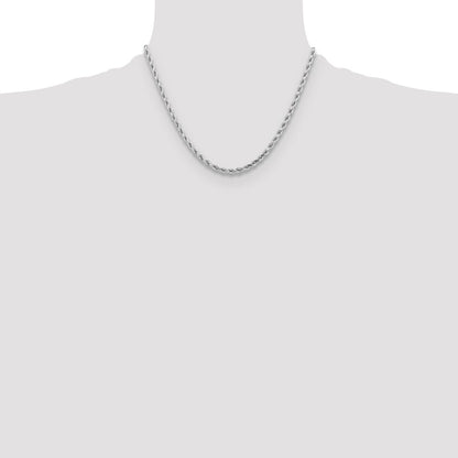 14k White Gold 4.25mm Diamond-cut Rope with Lobster Clasp Chain Necklace