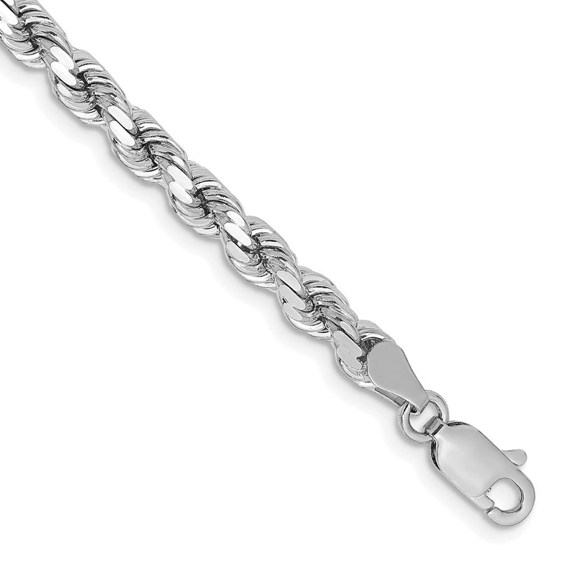 14k White Gold 4.25mm Diamond-cut Rope with Lobster Clasp Chain Bracelet