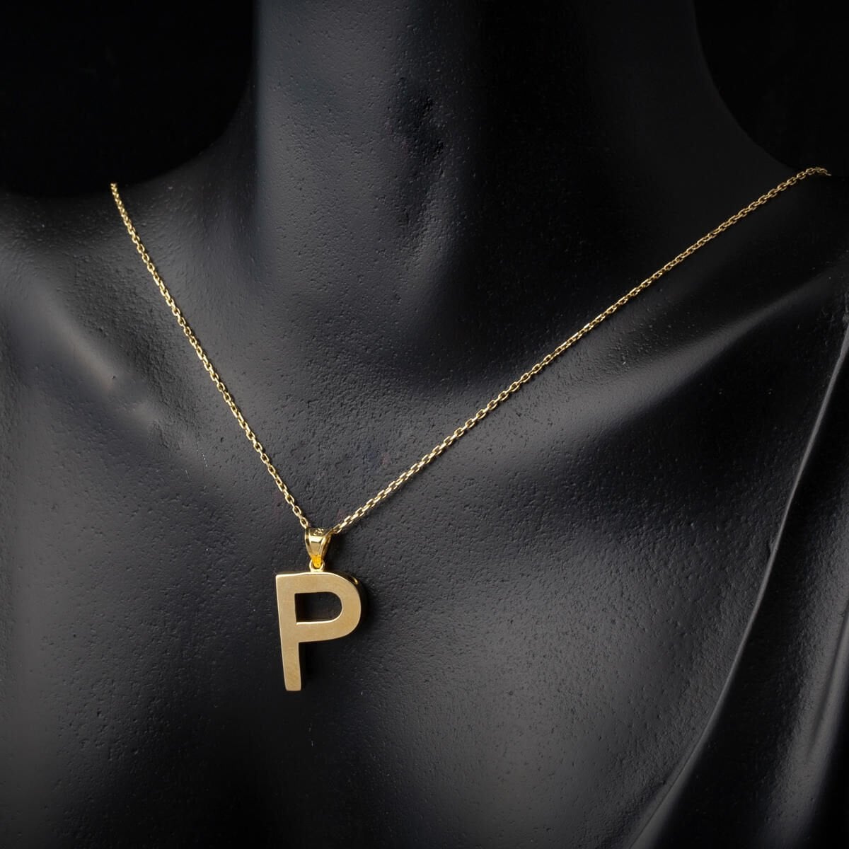 14K Yellow Gold Classic P Initial Necklace