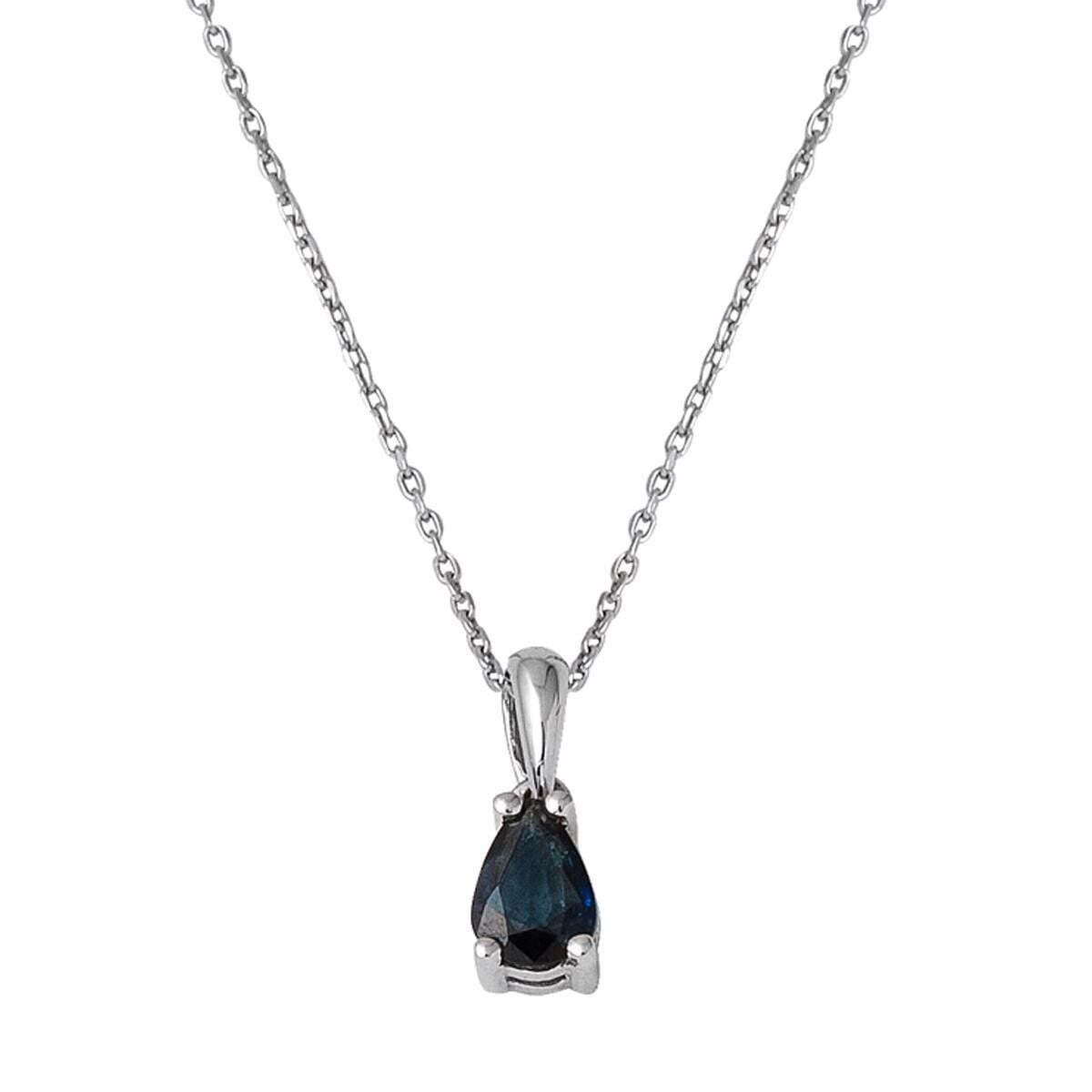 14K White Gold Teardrop Sapphire Necklace