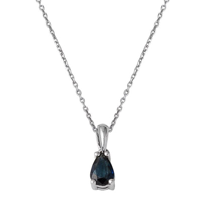 14K White Gold Teardrop Sapphire Necklace