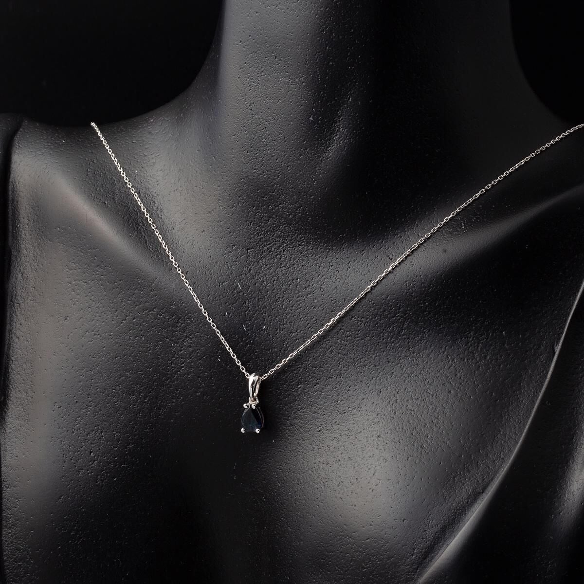 14K White Gold Teardrop Sapphire Necklace
