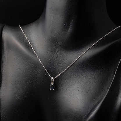 14K White Gold Teardrop Sapphire Necklace