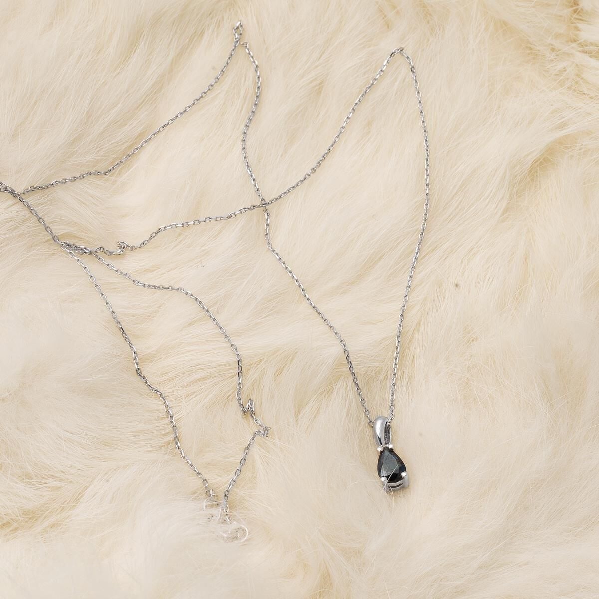 14K White Gold Teardrop Sapphire Necklace