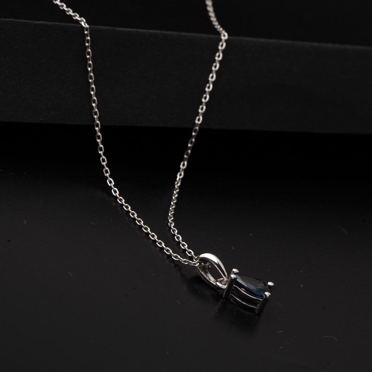 14K White Gold Teardrop Sapphire Necklace