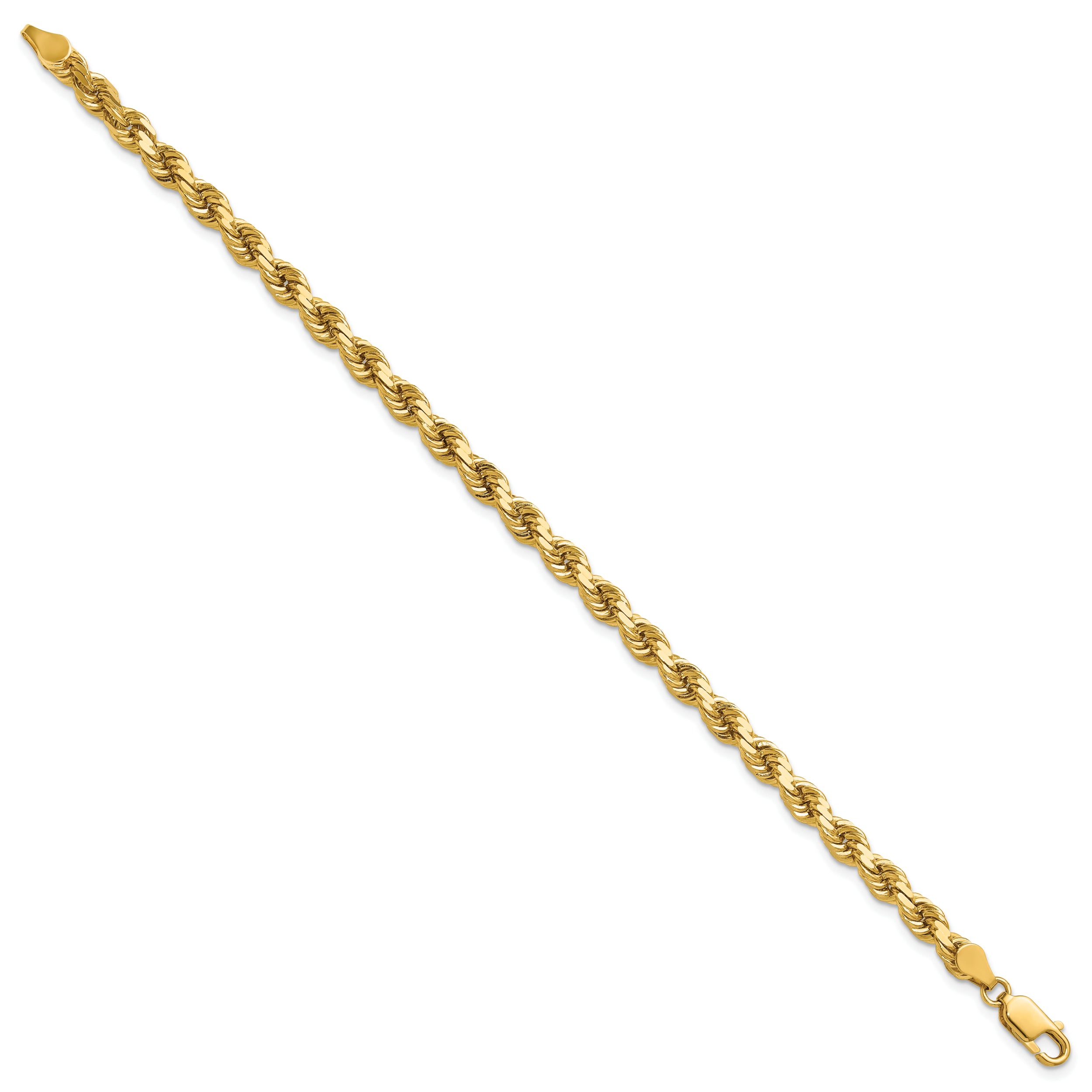 14k Yellow Gold 7 inch 4.5mm Diamond-cut Rope with Lobster Clasp Chain