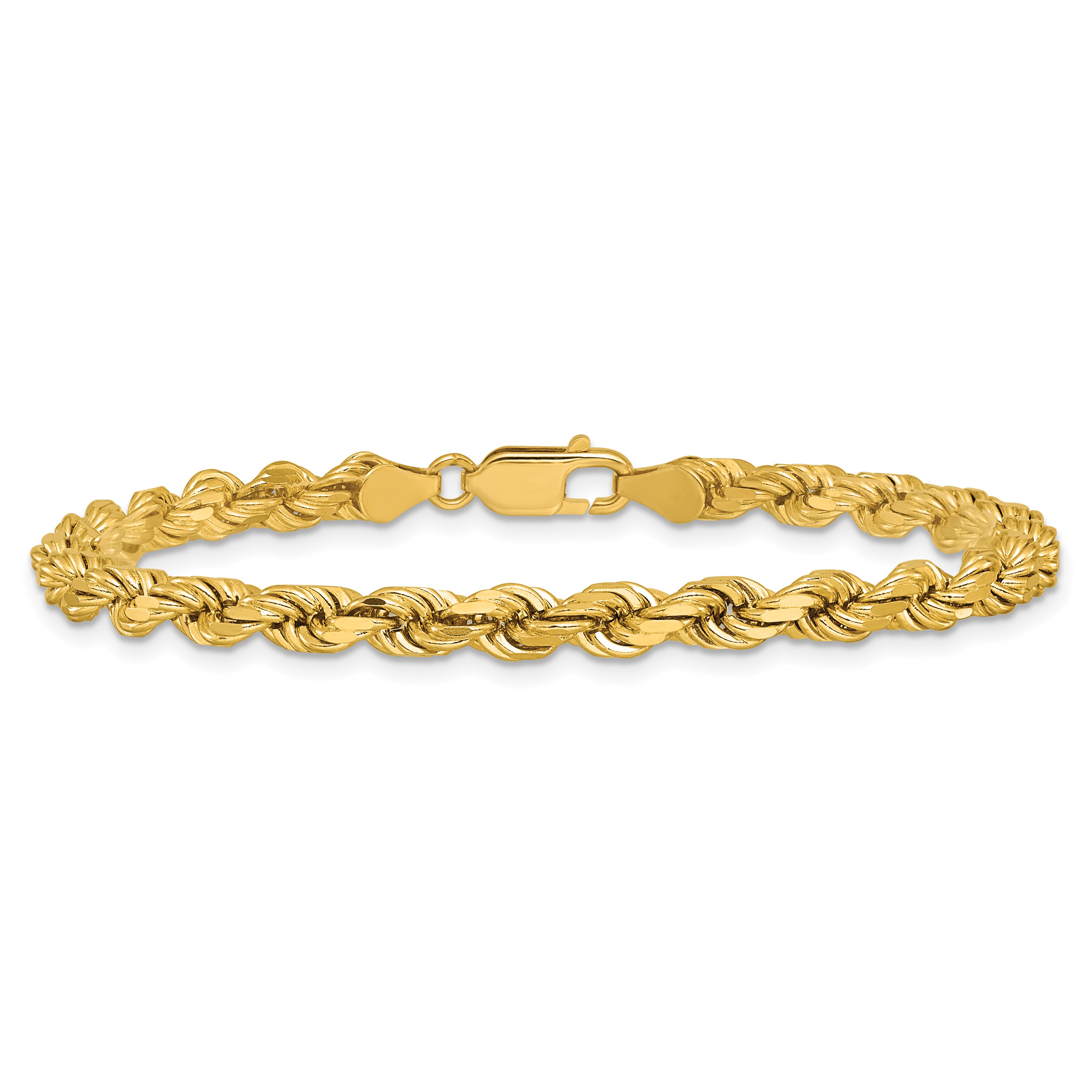 14k Yellow Gold 7 inch 4.5mm Diamond-cut Rope with Lobster Clasp Chain