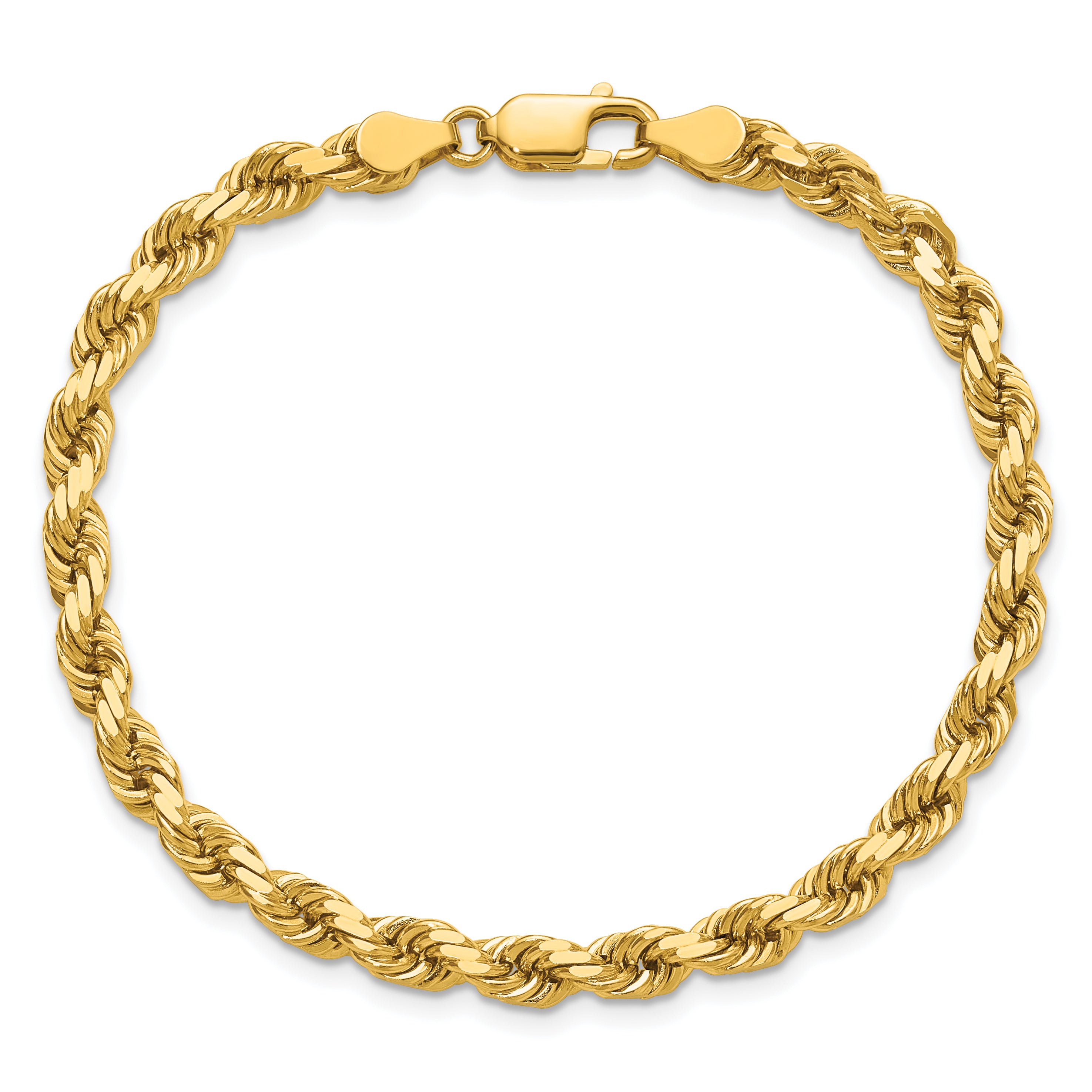 14k Yellow Gold 7 inch 4.5mm Diamond-cut Rope with Lobster Clasp Chain