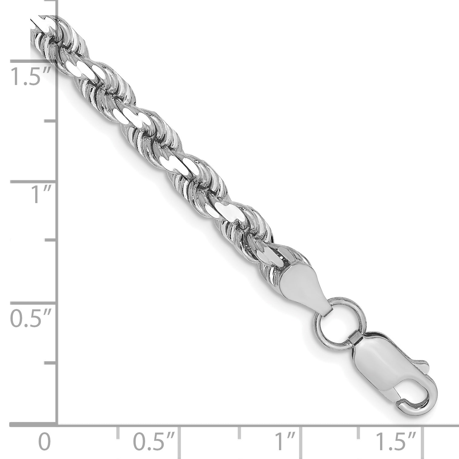 14k White Gold 7 inch 4.5mm Diamond-cut Rope with Lobster Clasp Chain