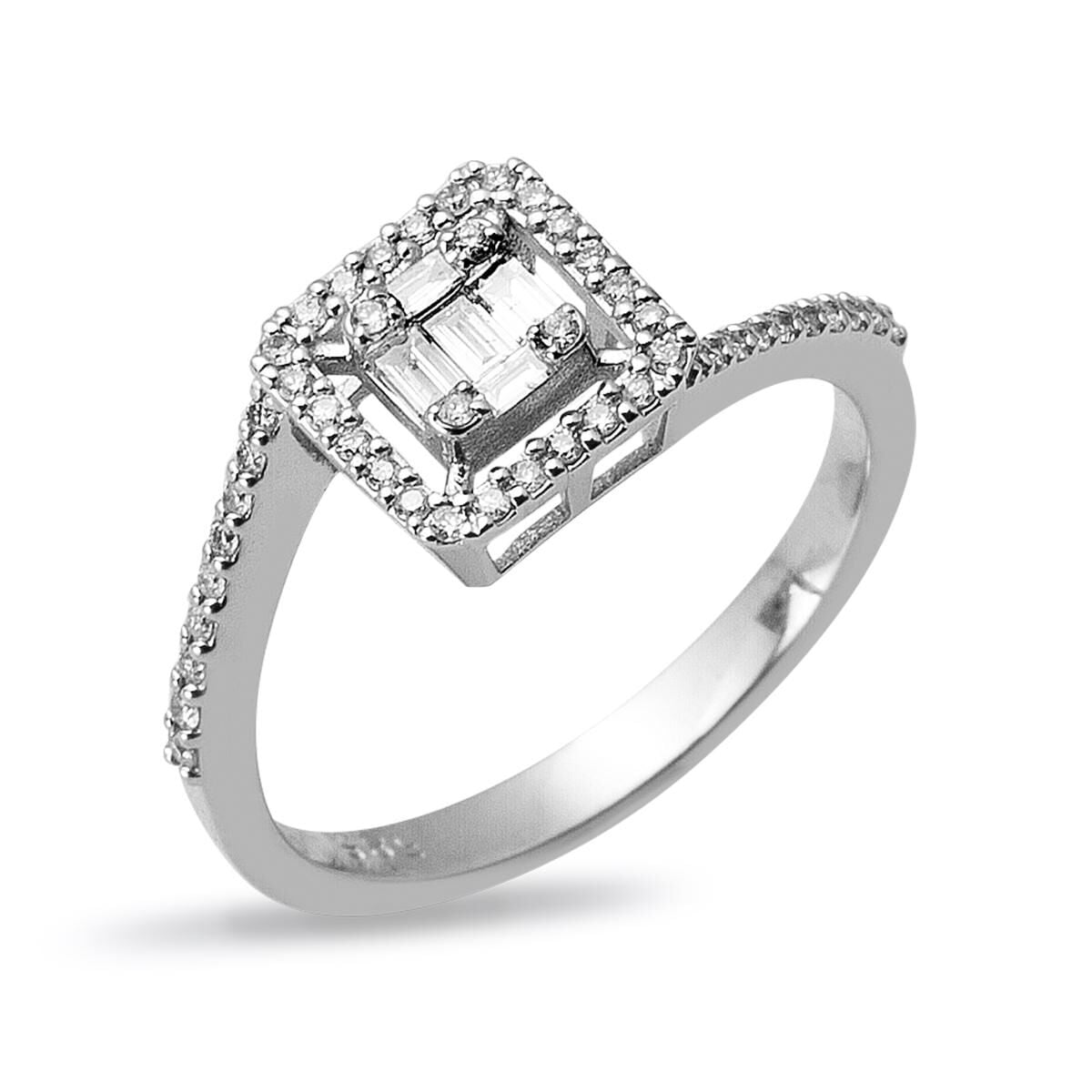 14K White Gold Love Baguette Diamond Ring