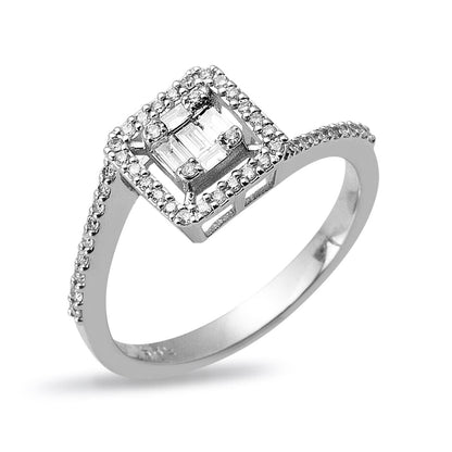 14K White Gold Love Baguette Diamond Ring