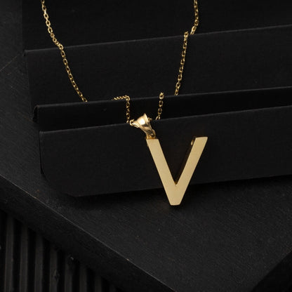 14K Yellow Gold Classic V Initial Necklace