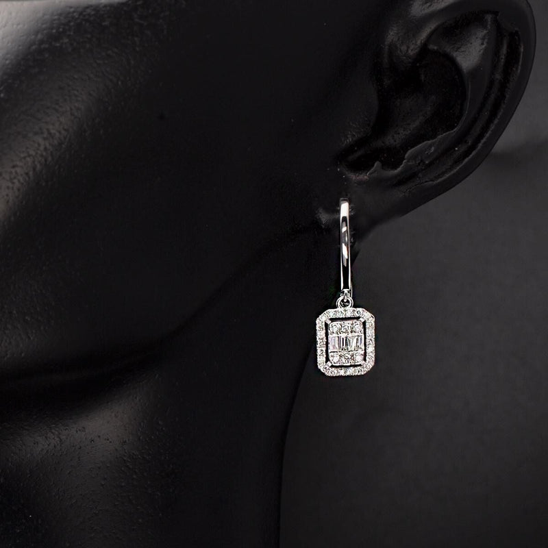 14K White Gold 0.38 Ct Baguette Diamond Earrings