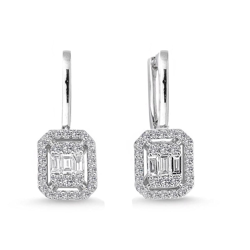 14K White Gold 0.38 Ct Baguette Diamond Earrings