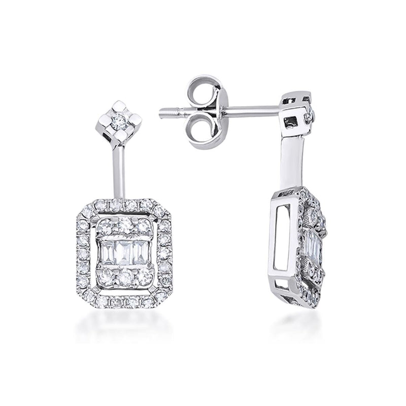 14K White Gold 0.39 Ct Baguette Diamond Earrings